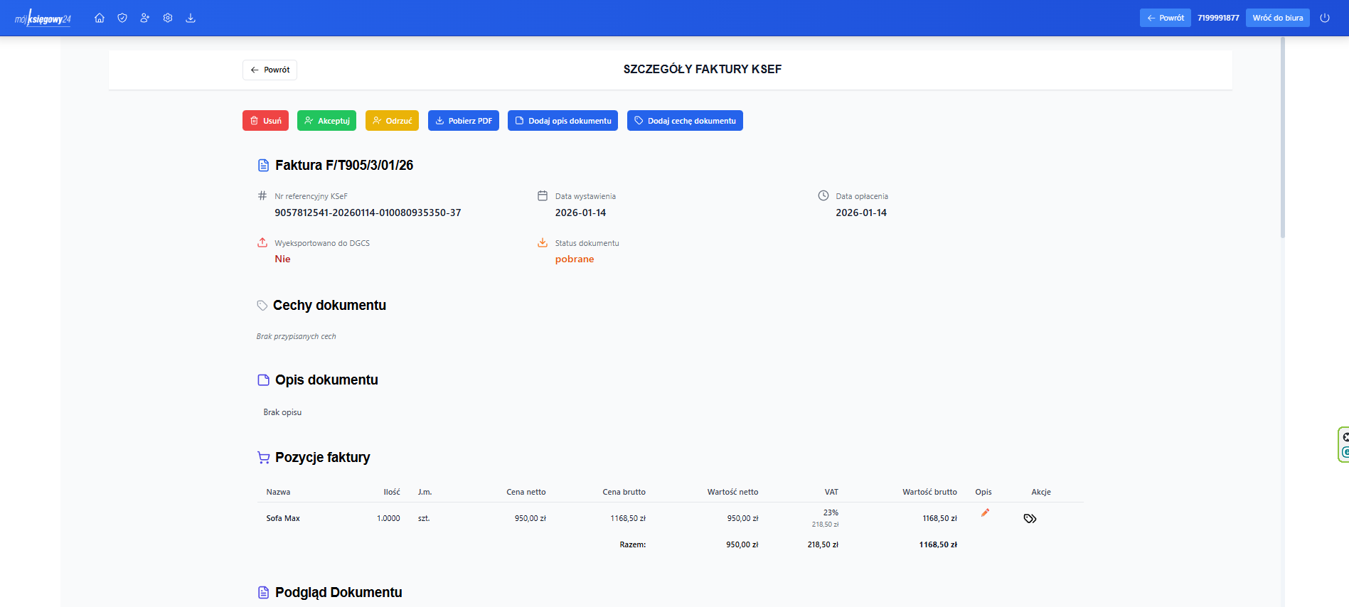 Szczegóły faktury KSeF